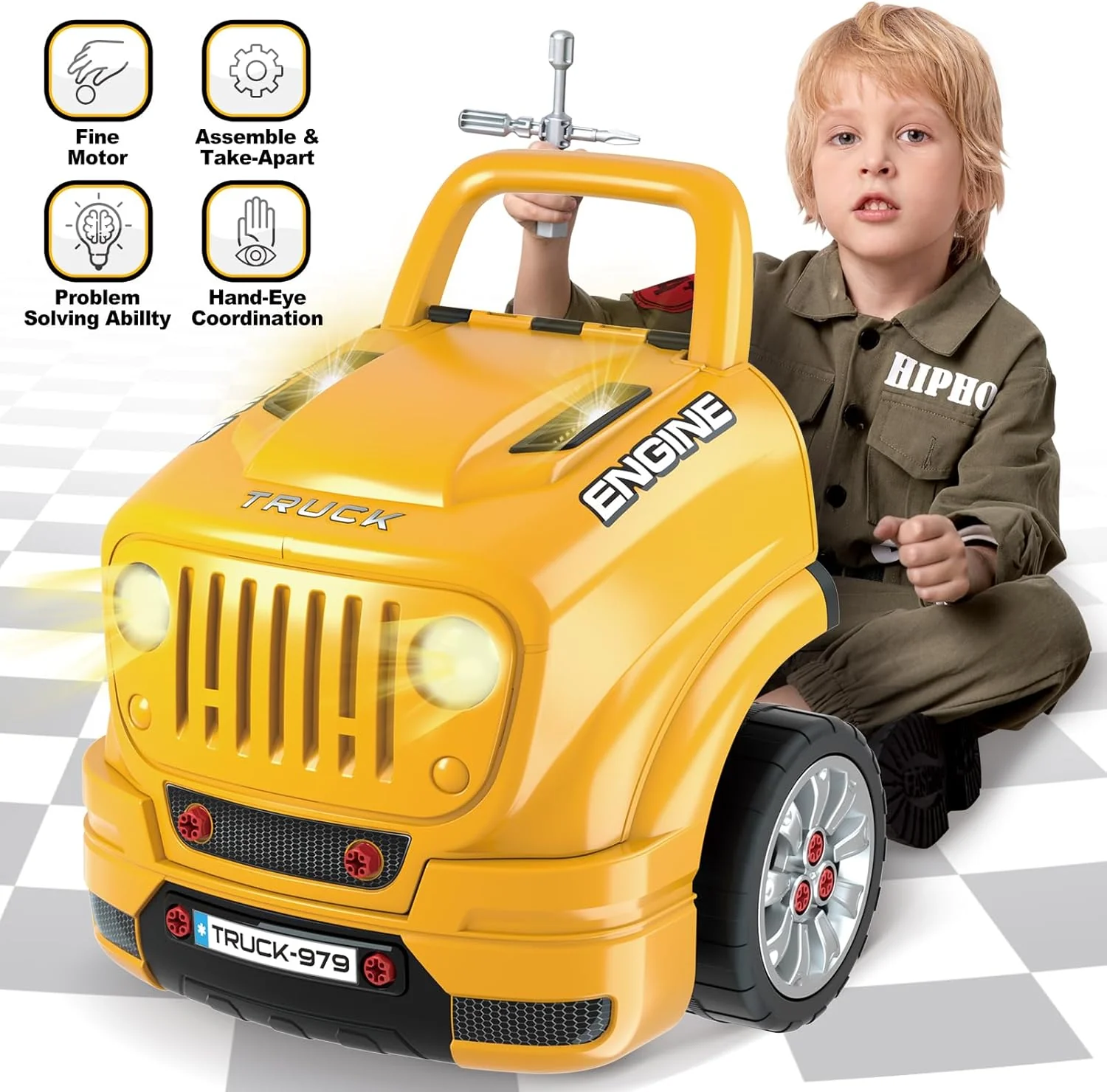 Toys Gifts for 3 4 5 6 7 8 Years Old Boys, Large Truck Engine, Mechanic Repair Set for Kids, Big Truck Builder Kit, Take Apart Motor Vehicle Play Car Service Station, for Kids
